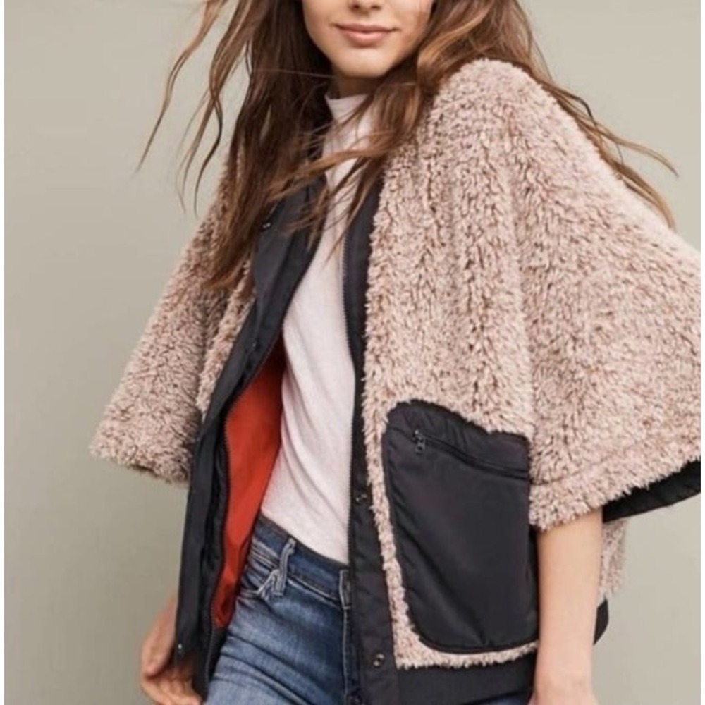Anthropologie Hei Hei Faux Fur Teddy Bomber Jacket Women's M Snap Front Coat EUC